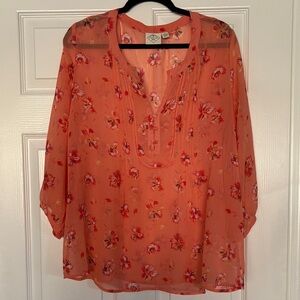 Floral Sheer Women's Top - Coral